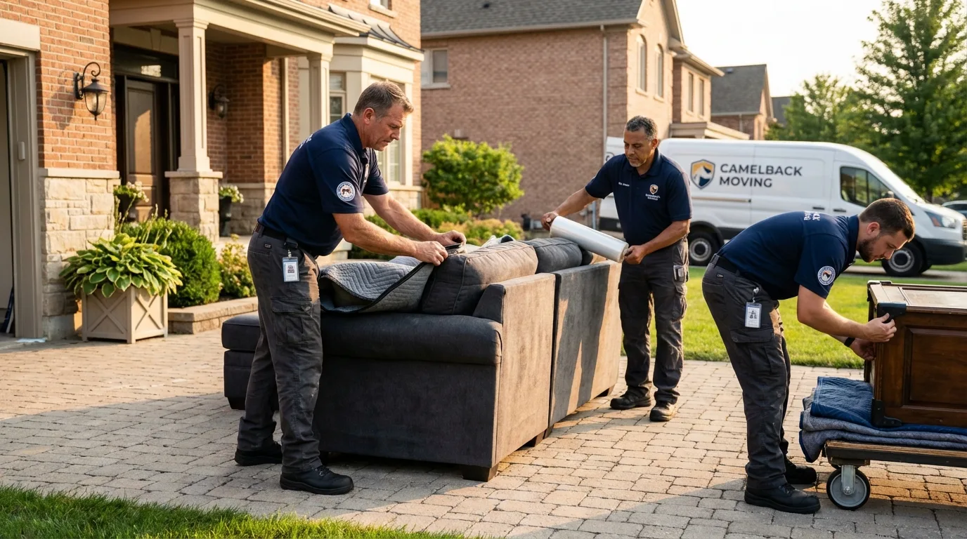 Large estate moving crew wrapping furniture in Corpus Christi, TX